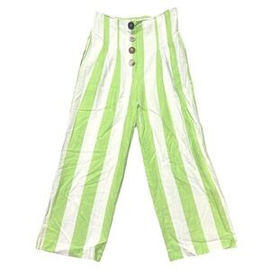 Moon River Anthropologie Wide Leg Pants Women S High Waist Stripe Green Trousers